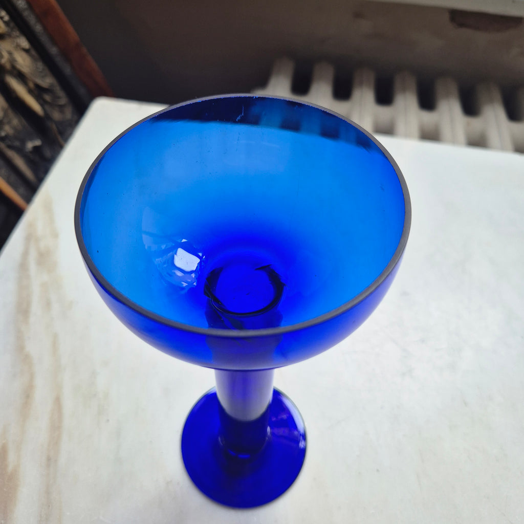 Vintage Glas Blau Glaskunst Vase Retro 70er Jahre