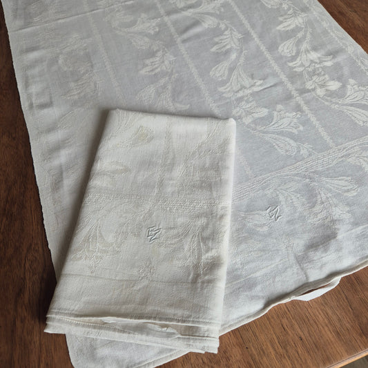 2x Antike Jugendstil Küchen-&Geschirrtücher Damast cremeweiß Monogramm E.Z. 🤍