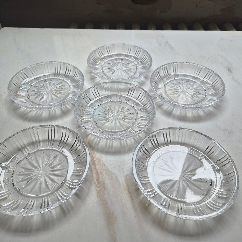 6x Vintage Glas Kristall Schalen Kuchen Teller