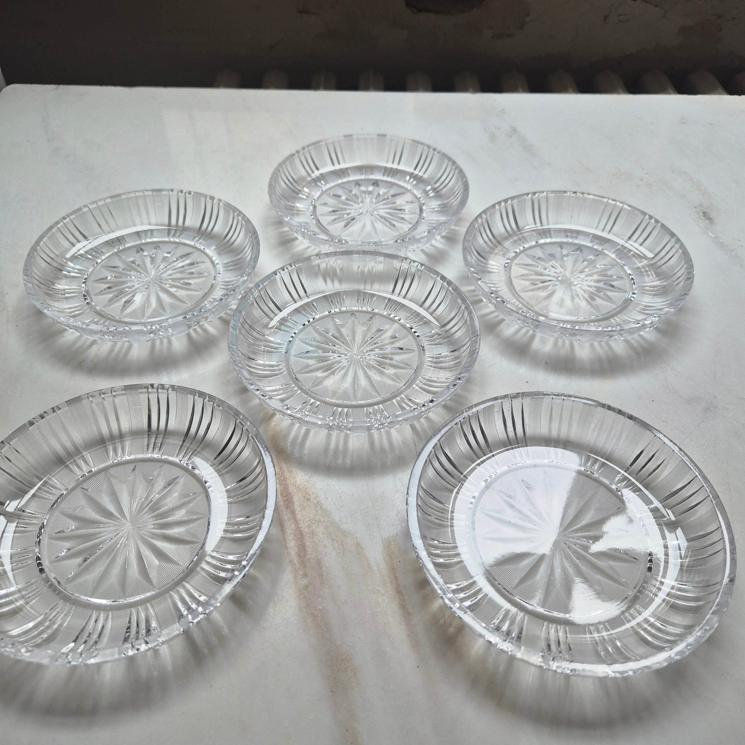 6x Vintage Glas Kristall Schalen Kuchen Teller