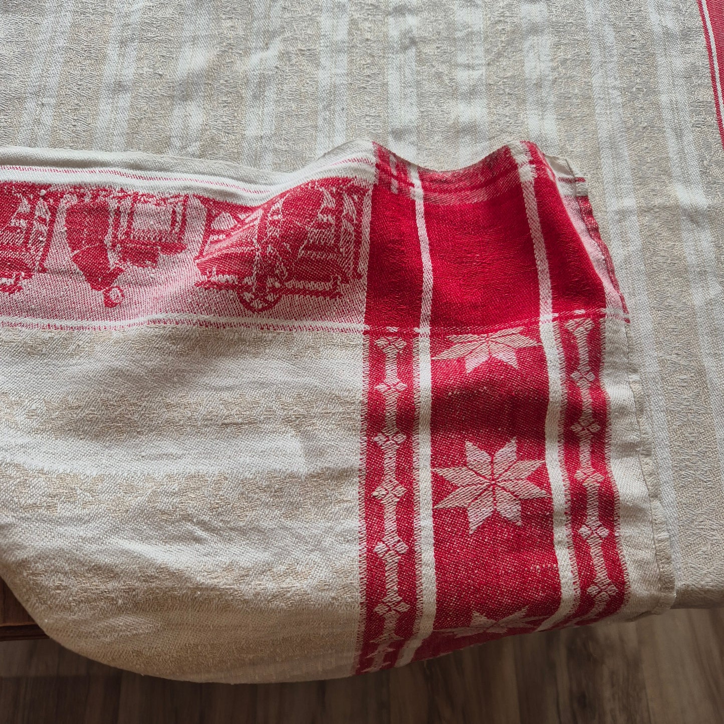 Antikes Rolltuch Mangeltuch Rot Creme Leinentuch Tischdecke Wäsche mit Monogramm 🤍