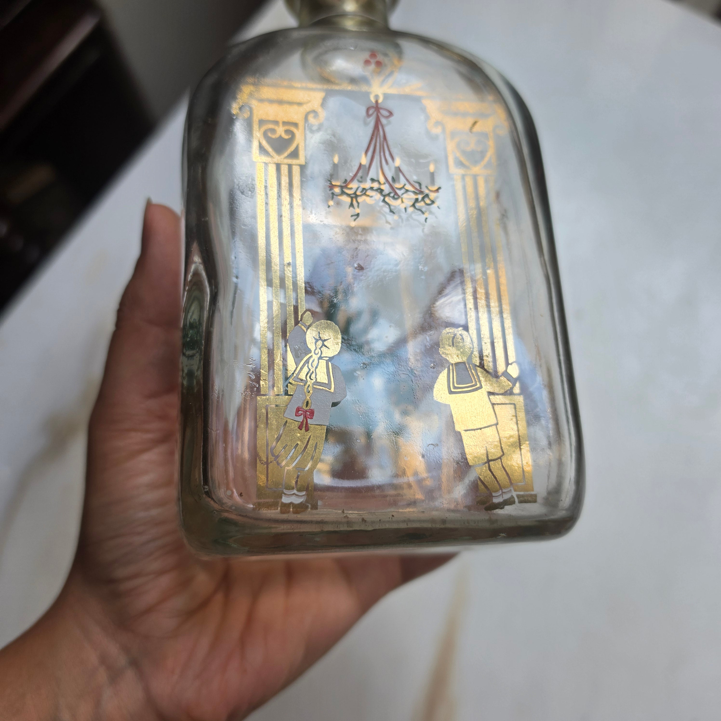 Vintage Holmegaard Adventsflasche - Schnapskaraffe (1980er) – Dänisches Glasdesign mit Korken & Metallverschluss