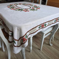 Vintage Leinen-Tischdecke Handgestickt - Rustikale Decke mit Floralem Kurbelstick-Muster 140x150cm
