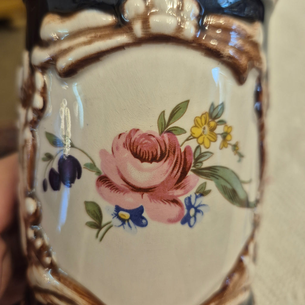 Vintage Keramik Bierkrug Rosenmuster Geschenk