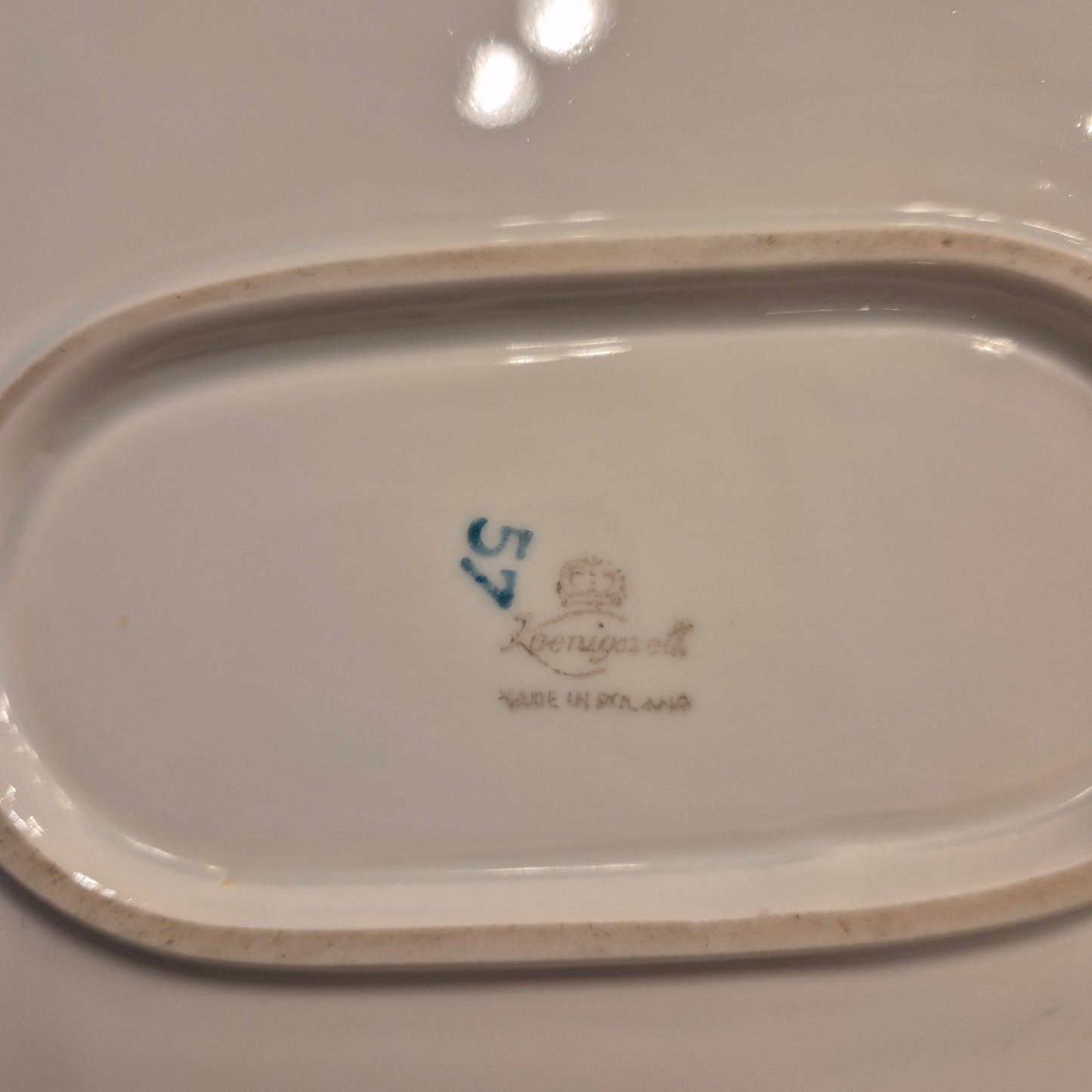 Antike Porzellanplatte Teller Blumendekor weiß Goldrand Koenigszelt Made in Poland