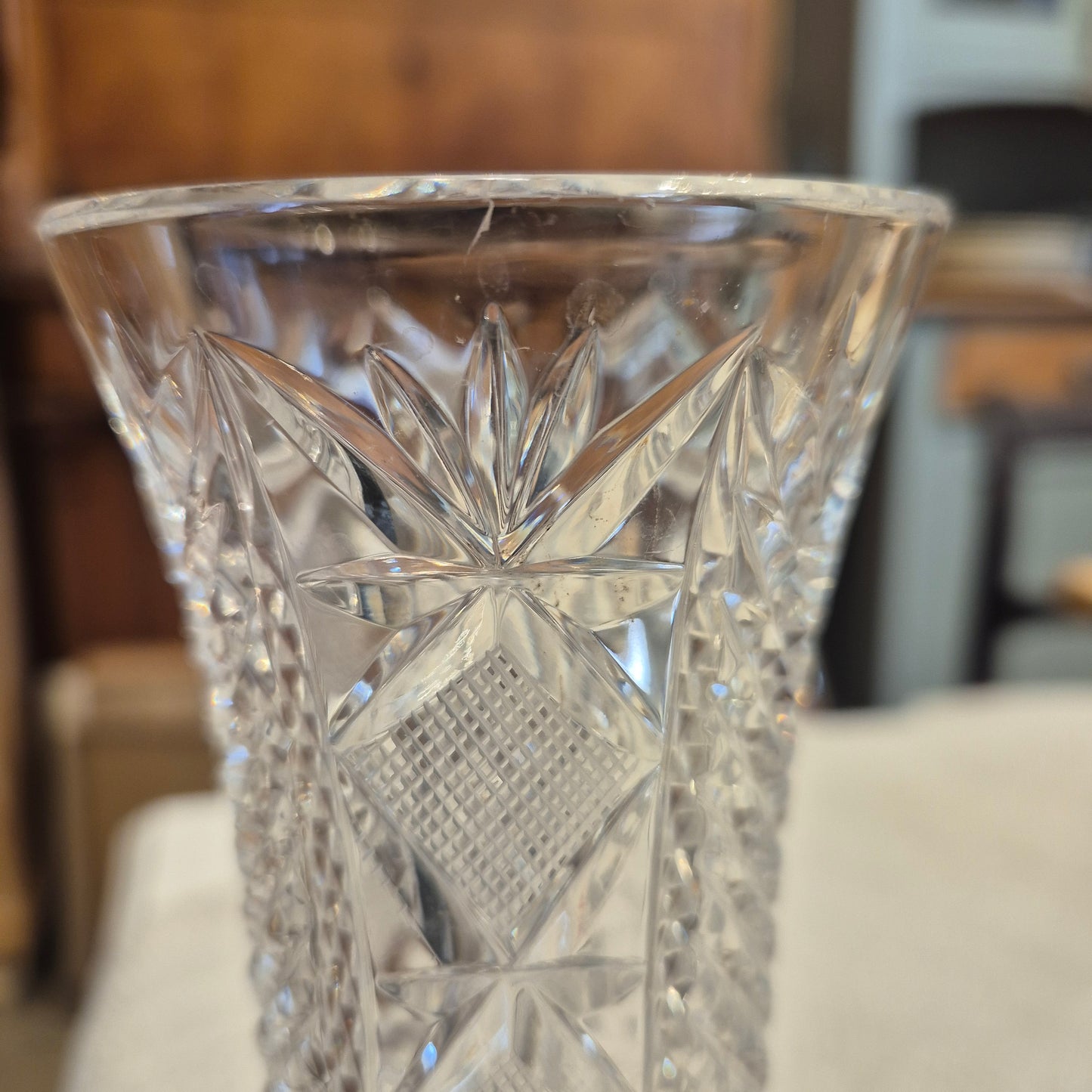 Vintage Kristalloptik Glas Vase transparent