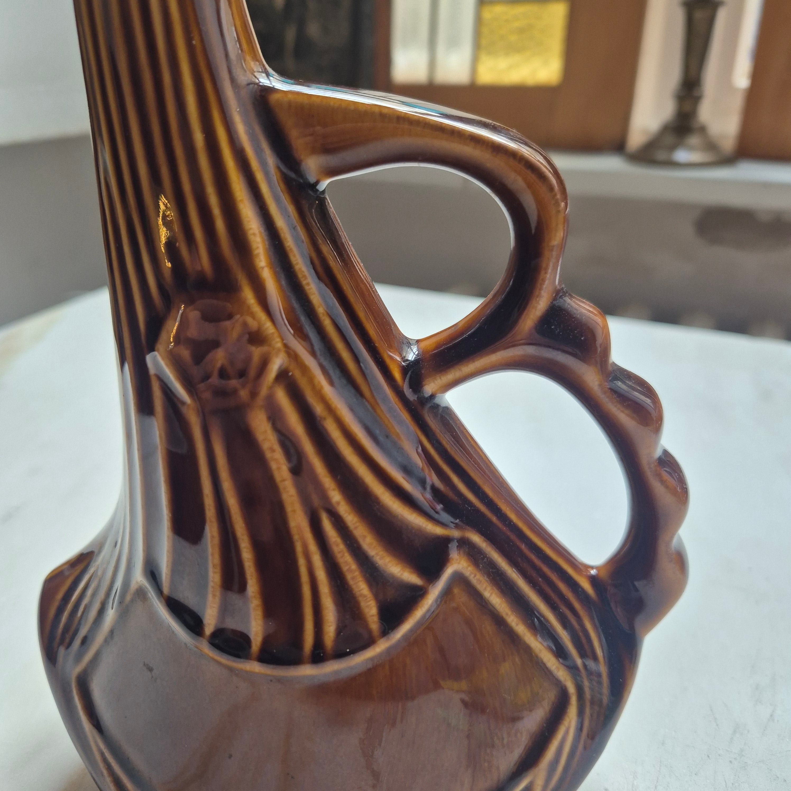 Braune Keramik Vase Krug glasiert 60er Jahre mit Henkel Midcentury