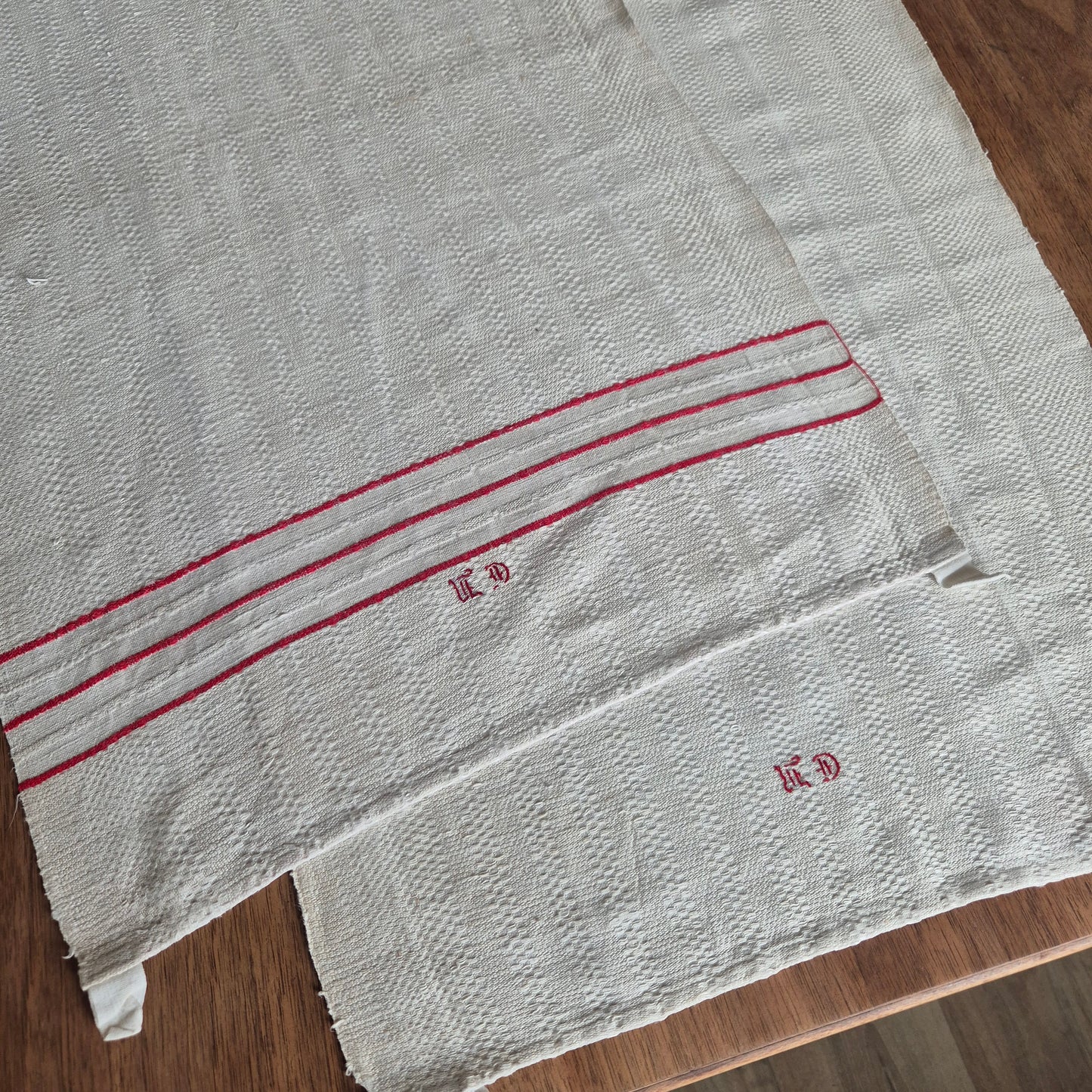 2x Antike Jugendstil Küchen-& Geschirrtücher Leinen cremeweiß Monogramm E.D. 🤍