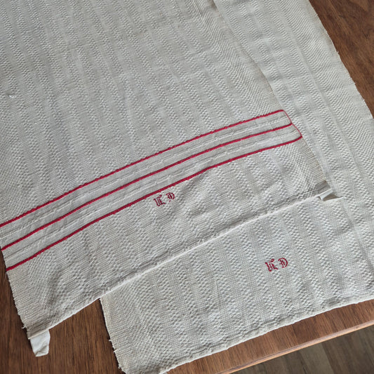 2x Antike Jugendstil Küchen-& Geschirrtücher Leinen cremeweiß Monogramm E.D. 🤍
