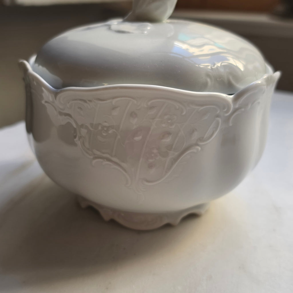 Große Fürstenberg Bonbondose - Konfektschale mit Rosendeckel – Weißes Porzellan (W-Germany)