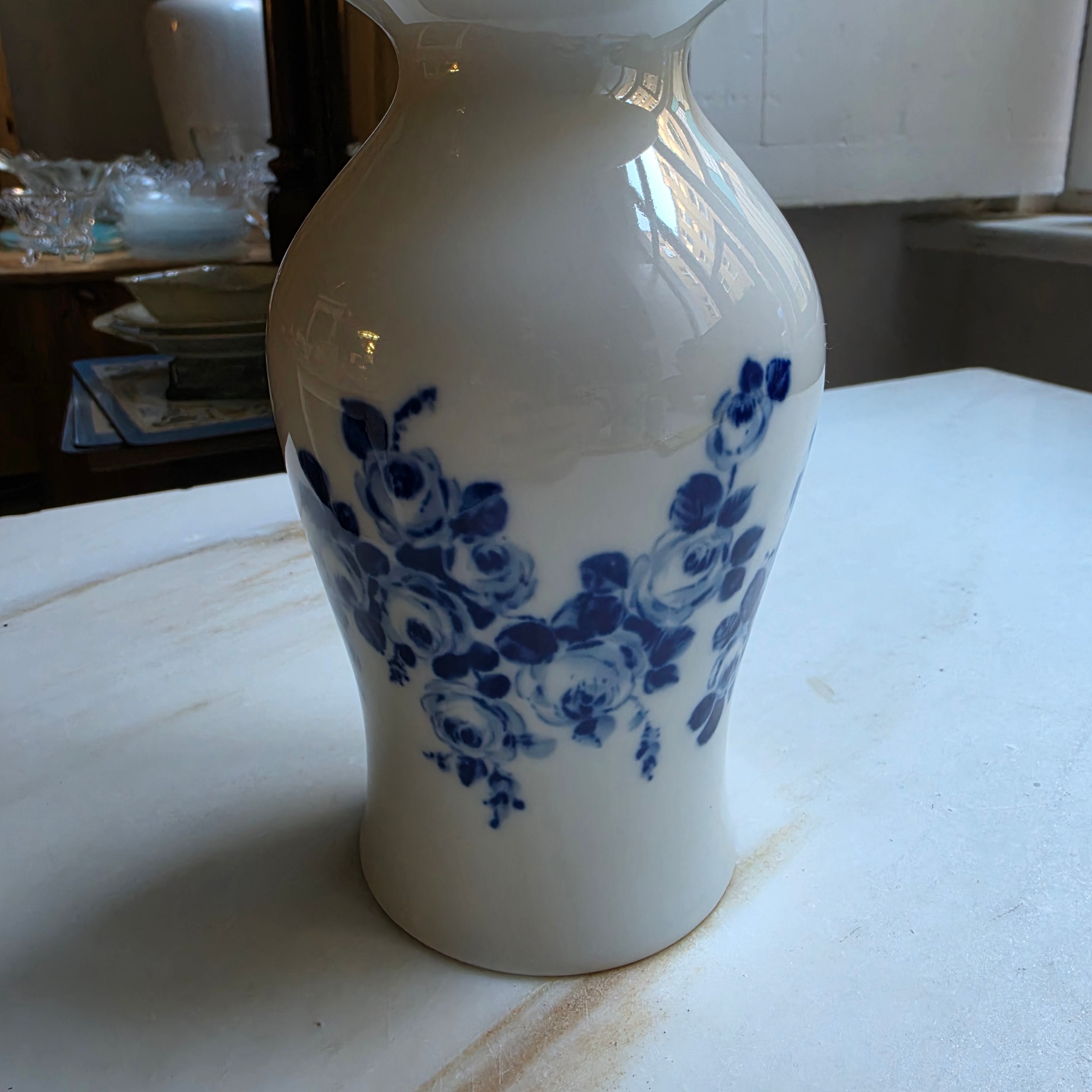 Wallendorfer Porzellanvase - Echt Cobalt - Handbemalt - Blaue Rose - Antik