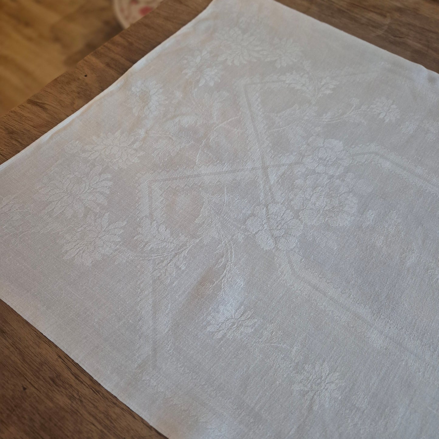 Antikes Jugendstil Küchen-&Geschirrtuch Damast weiß Baumwolle 50x112cm