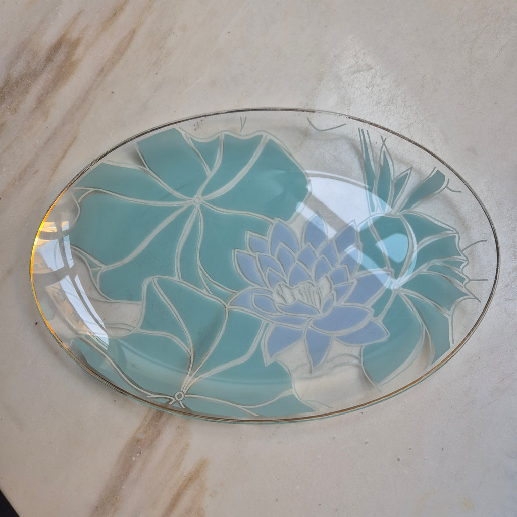 Ovale Art Deco Stil Lotus Platte / hauchdünner Teller Vintage