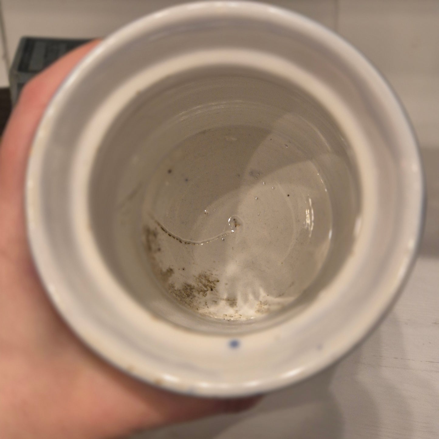 Antike H.H & Cie Delft Vorratsdose ohne Deckel blau weiß 120Jahre alt Kochlöffelhalter Aufschrift "Reis"