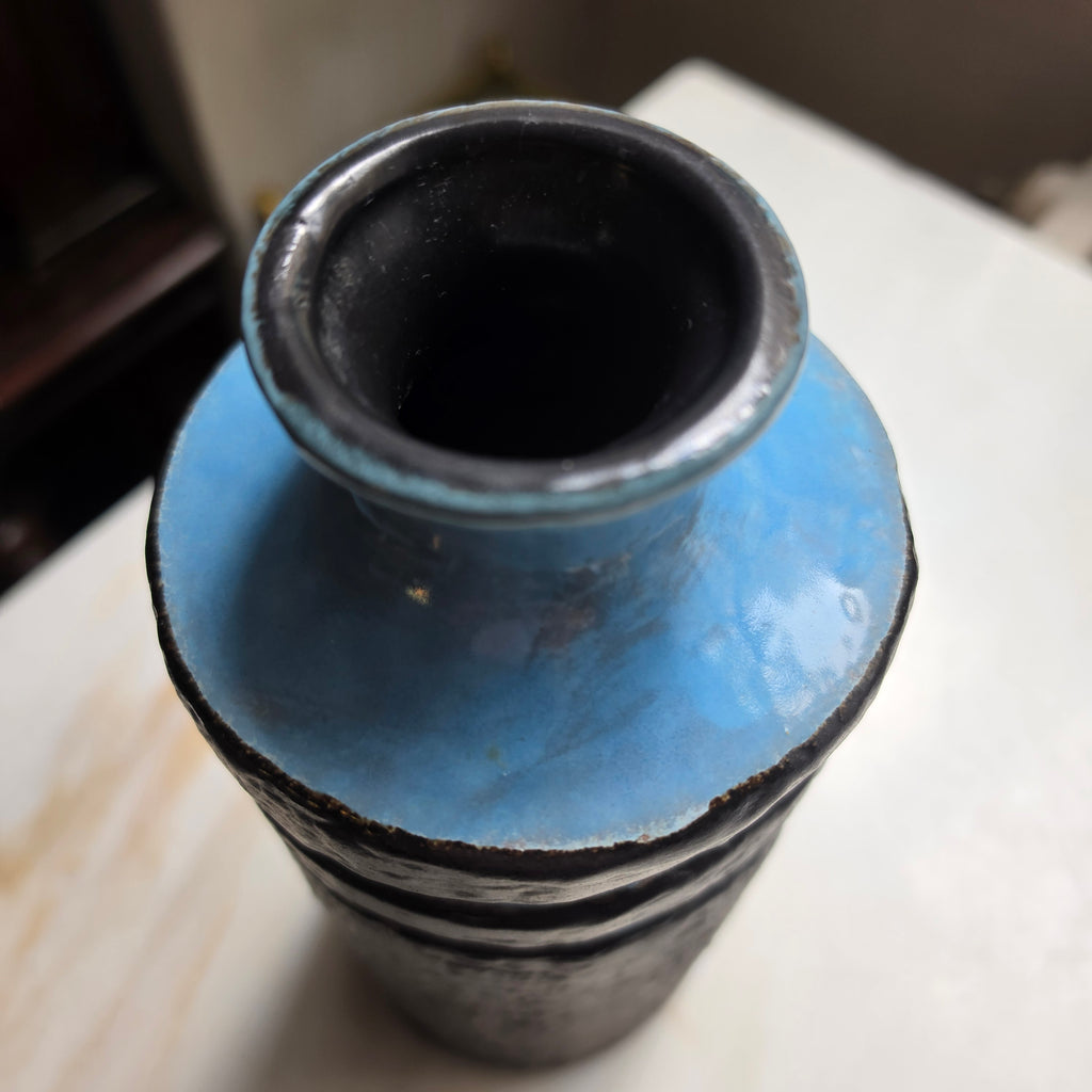 Retro Vase blau schwarz 70er Jahre Vintage Keramik alt und einzigartig