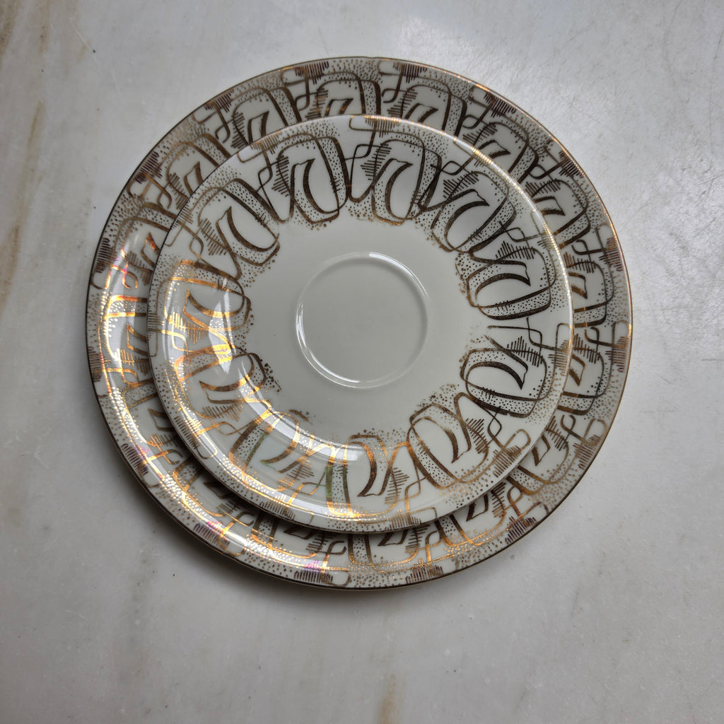Vintage Porzellan Sammeltasse mit Unterteller & Kuchenteller (3-teilig) – Bavaria – Elegantes Golddekor & Blütendesign