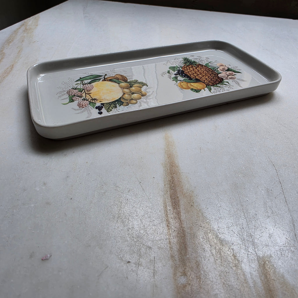 Vintage Serviertablett mit botanischem Früchte-Motiv – Keramik, rechteckig