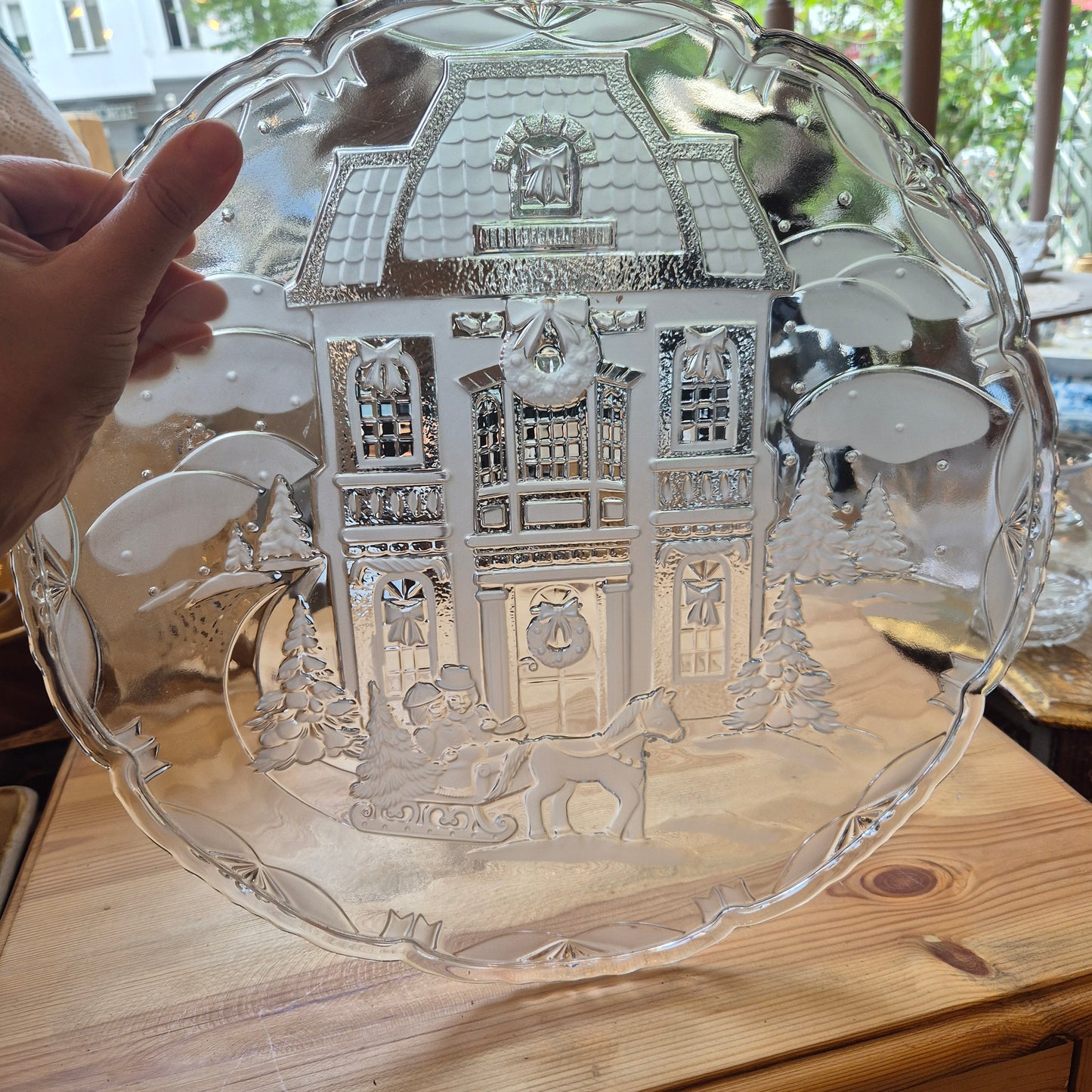 Großer Weihnachtsteller Glasteller Antik French für Obst Servierteller Platte Landhaus Vintage