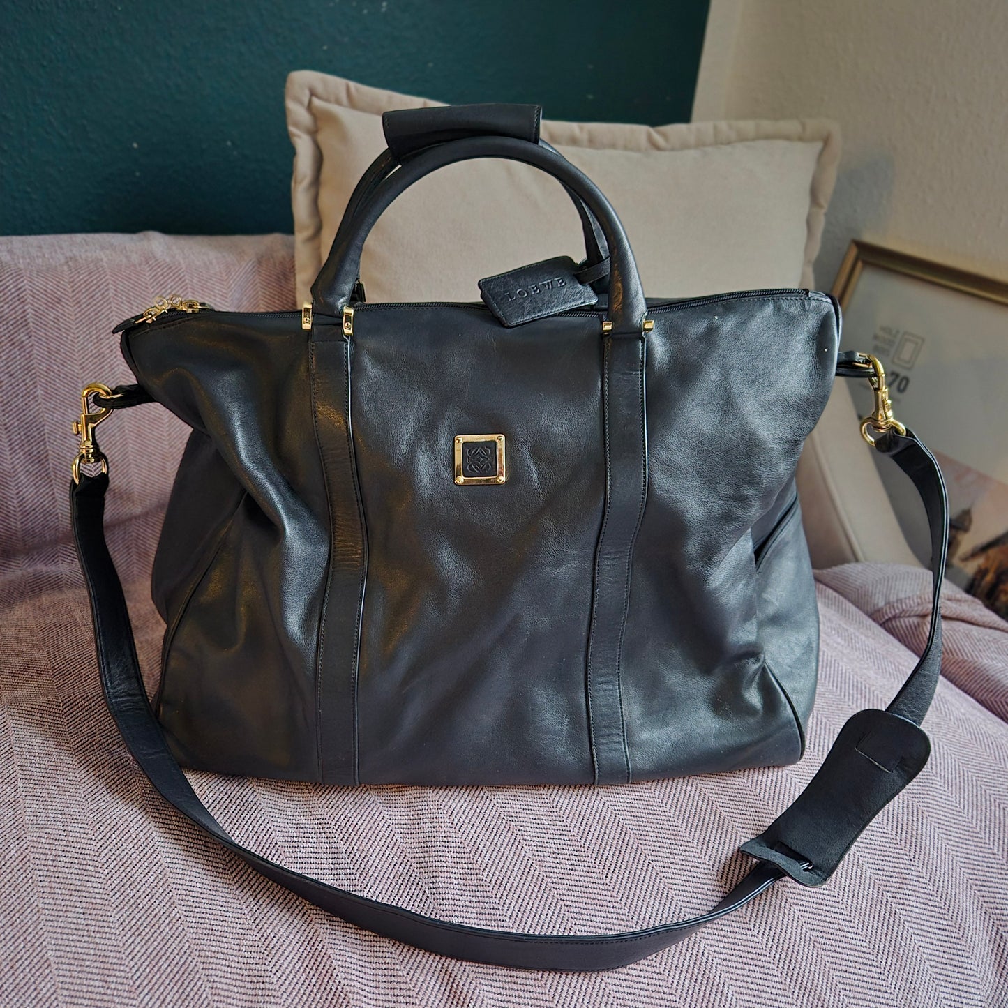 Seltene Vintage LOEWE Nappa Leder Shopper / Tote – 90er Jahre – Schwarz