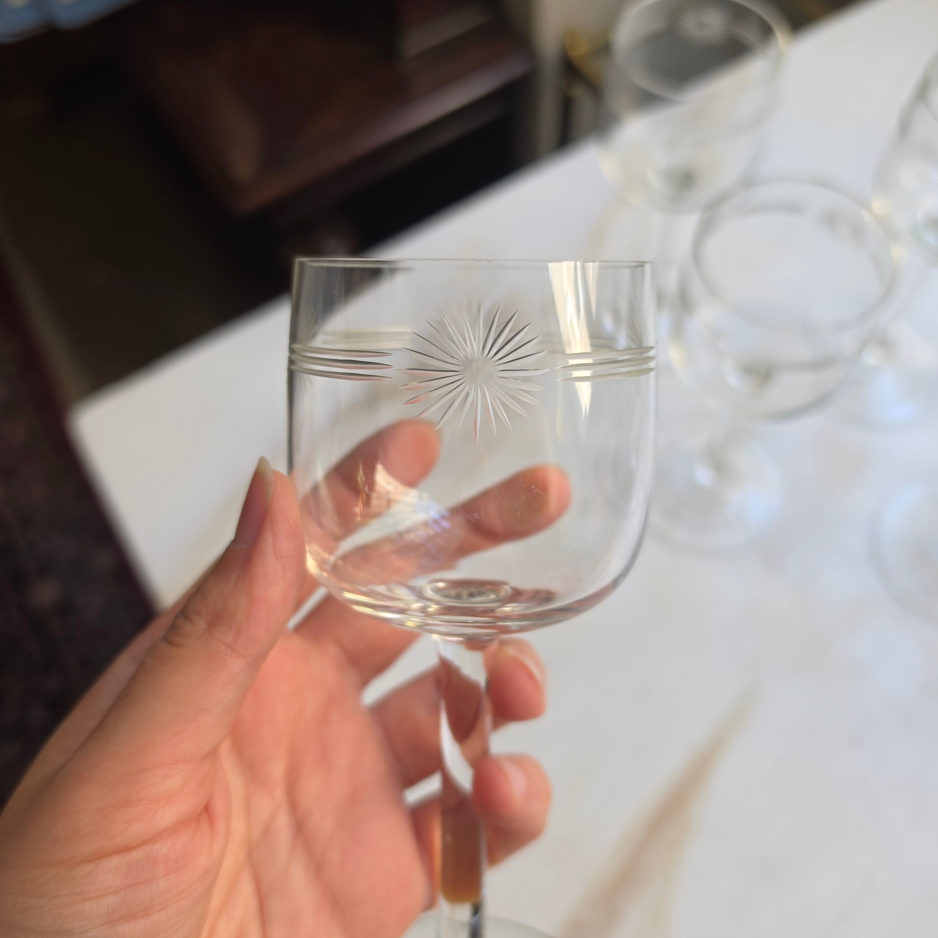 7x Vintage Weingläser handgeschliffen Blume