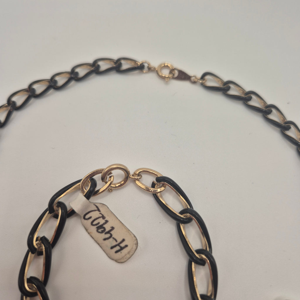 Vintage Set aus Halskette und Armband – Markantes Design mit schwarz-goldenen Gliedern