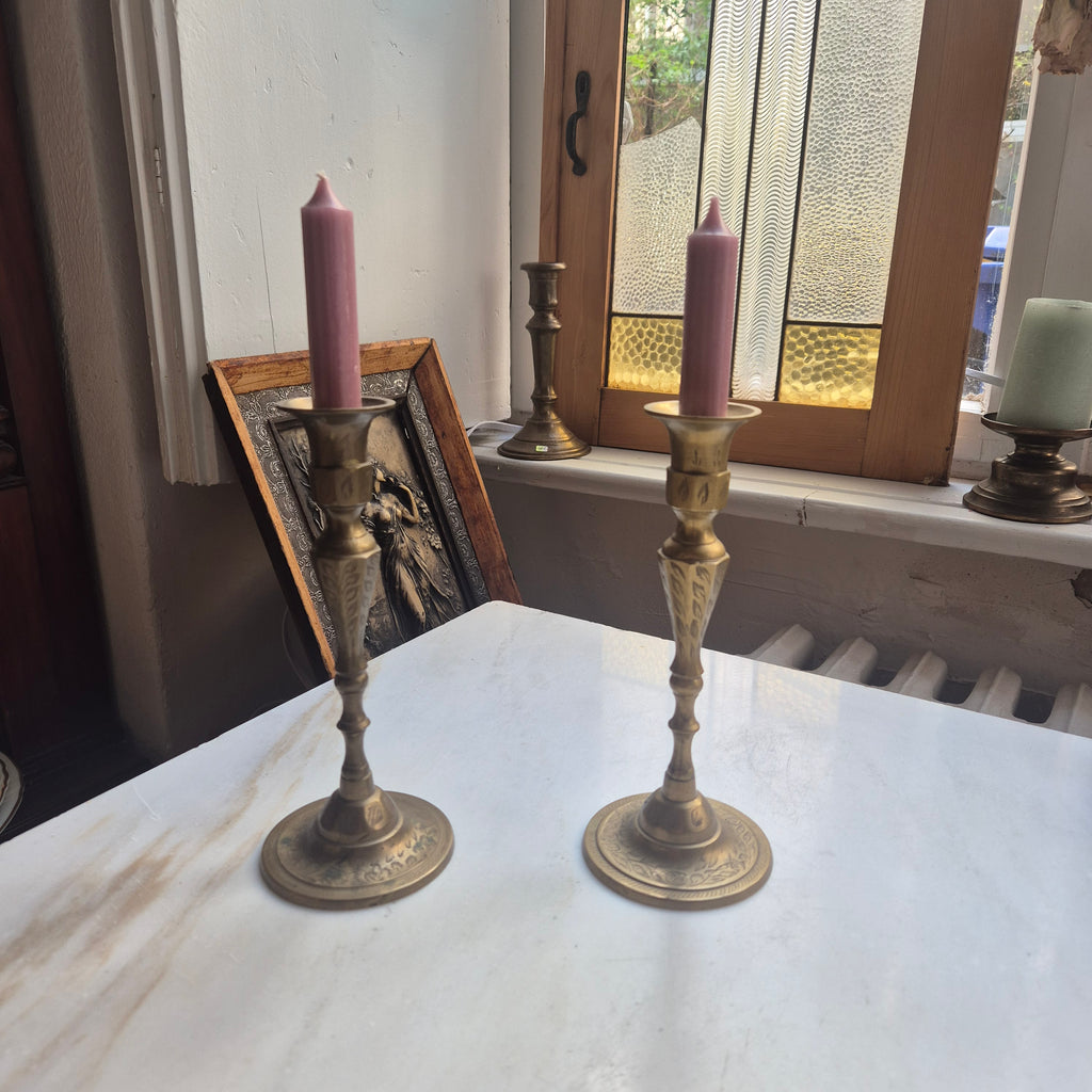 2x Vintage Indische Messing Kerzenhalter