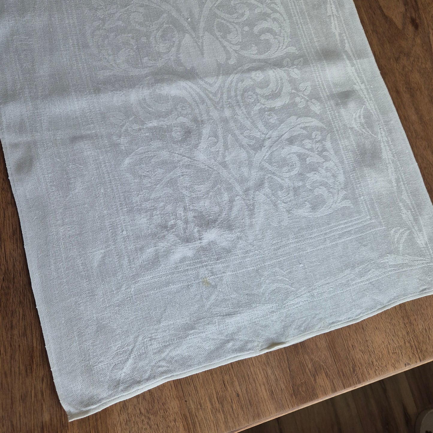 Antikes Jugendstil Küchen-&Geschirrtuch weiß Damast Baumwolle 108x47cm Ornamente
