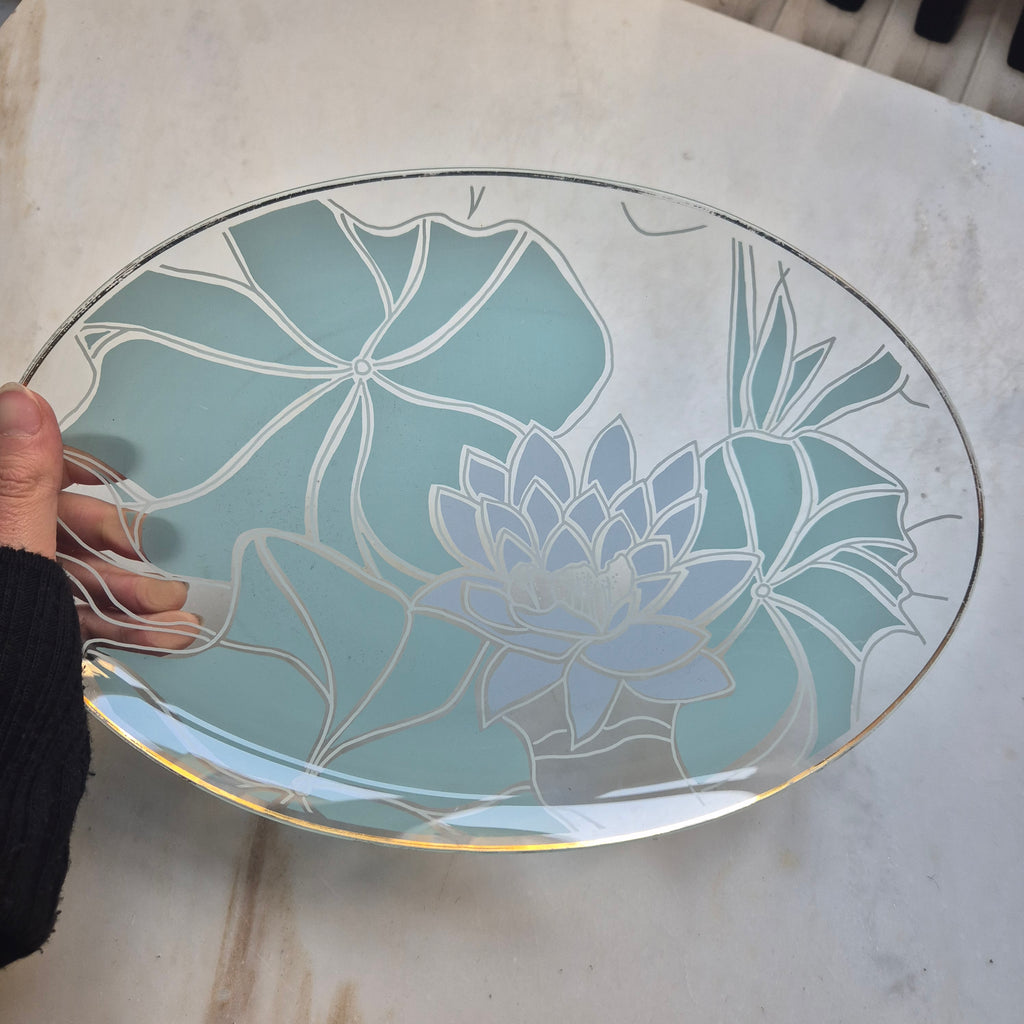 Ovale Art Deco Stil Lotus Platte / hauchdünner Teller Vintage