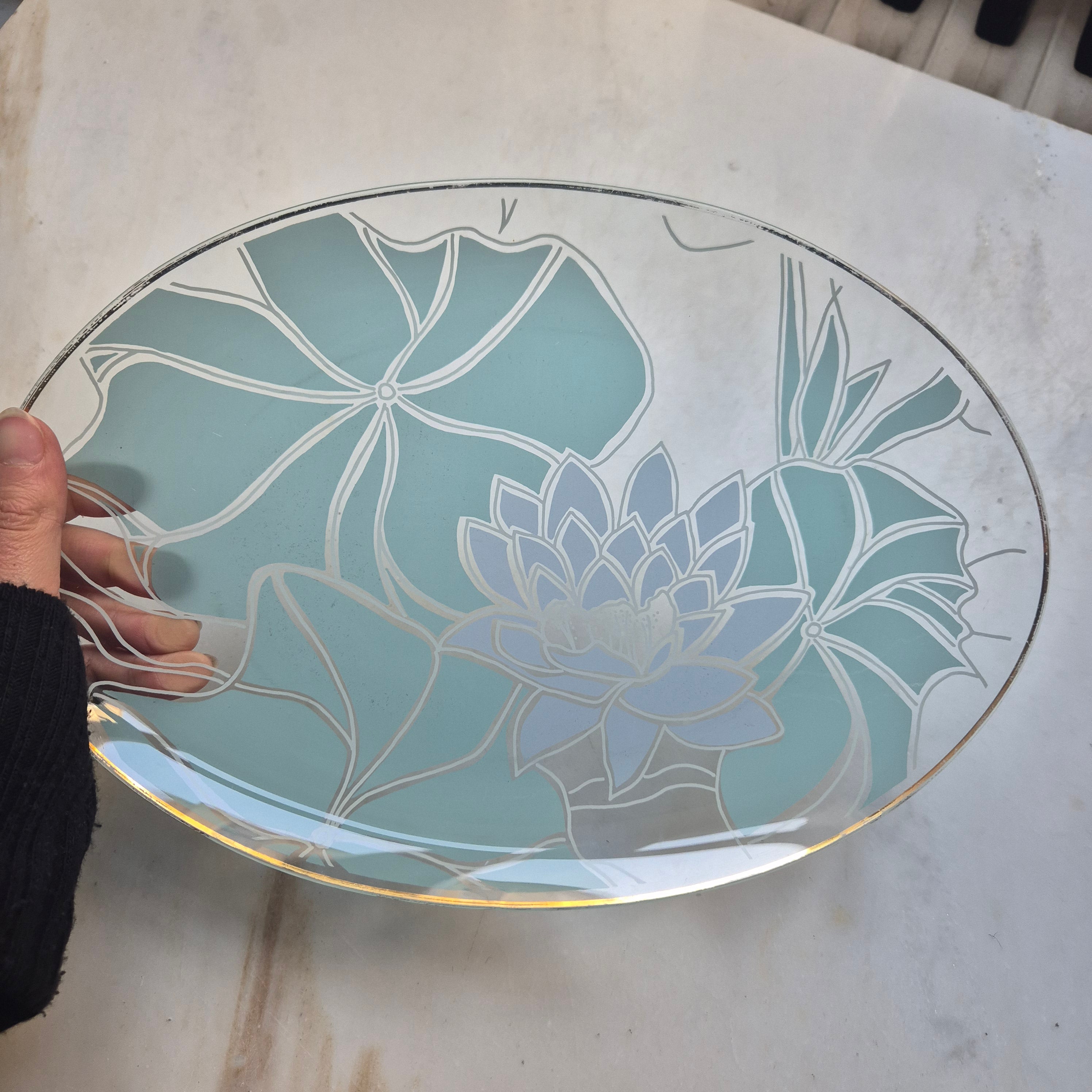 Ovale Art Deco Stil Lotus Platte / hauchdünner Teller Vintage