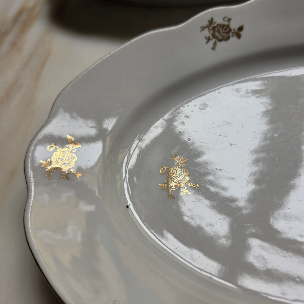 Vintage Porzellan Servierplatten – Reinecke Eisenberg - Weiß mit Golddekor