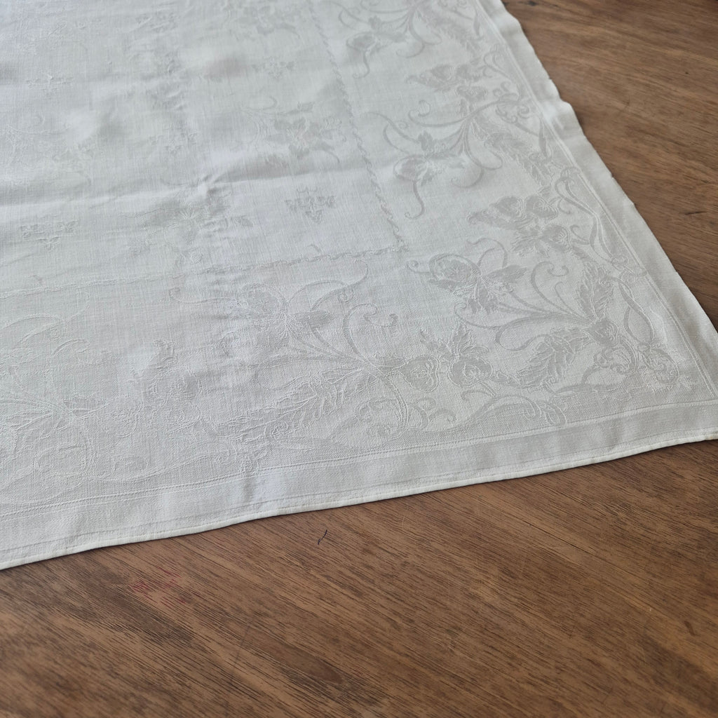 Antike Jugendstil Serviette Damast Baumwolle Monogramm M.weiß 71x68cm
