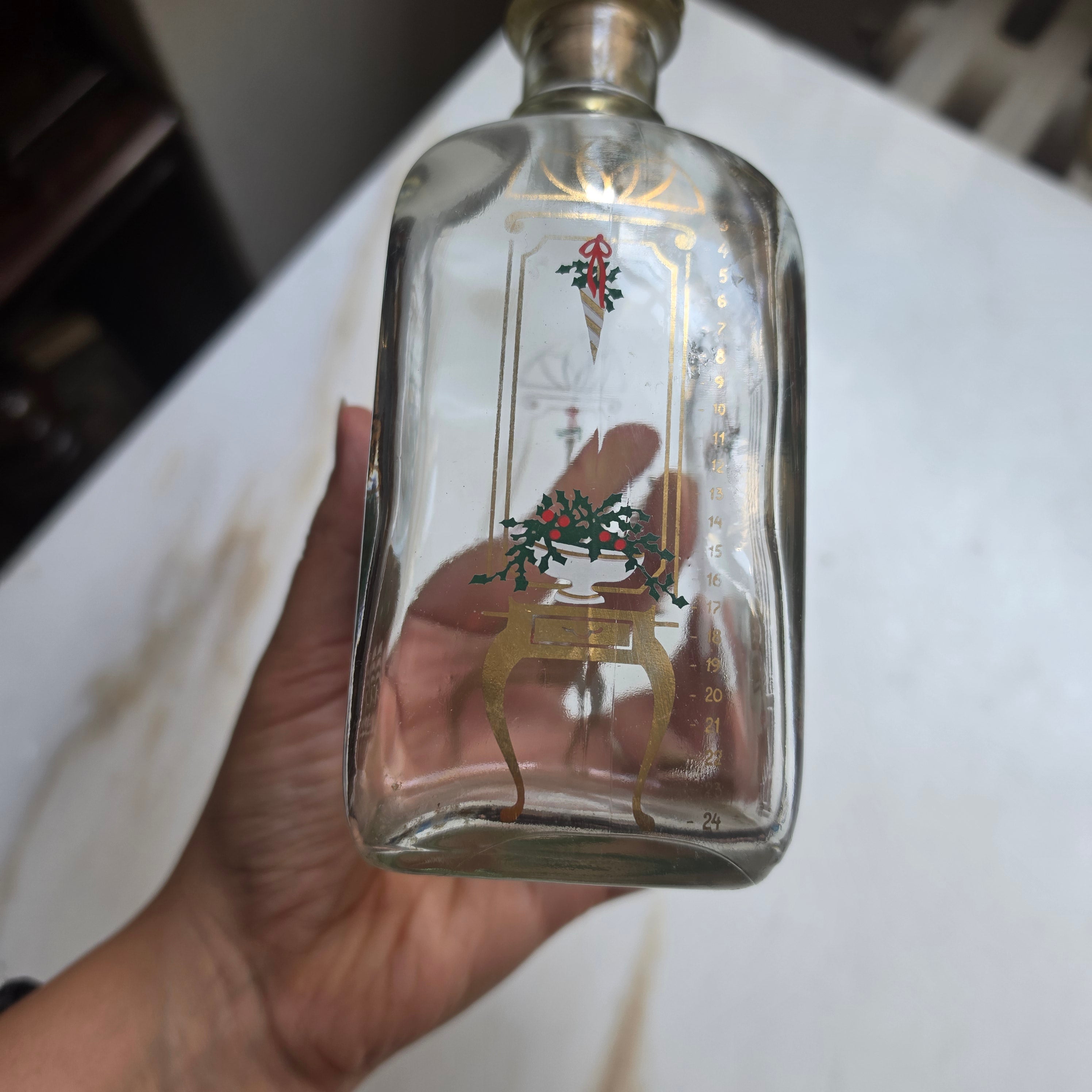 Vintage Holmegaard Adventsflasche - Schnapskaraffe (1980er) – Dänisches Glasdesign mit Korken & Metallverschluss