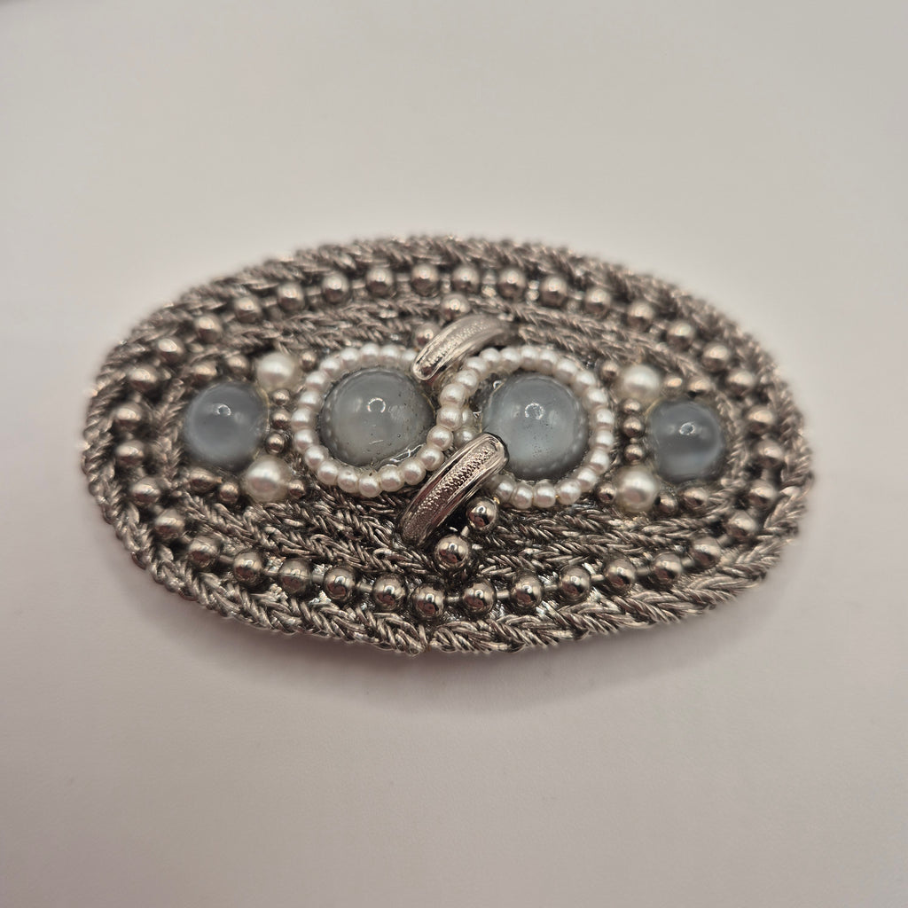 Massive Schmuck-Gürtelschnalle mit Cabochons & Kordel-Verzierung
