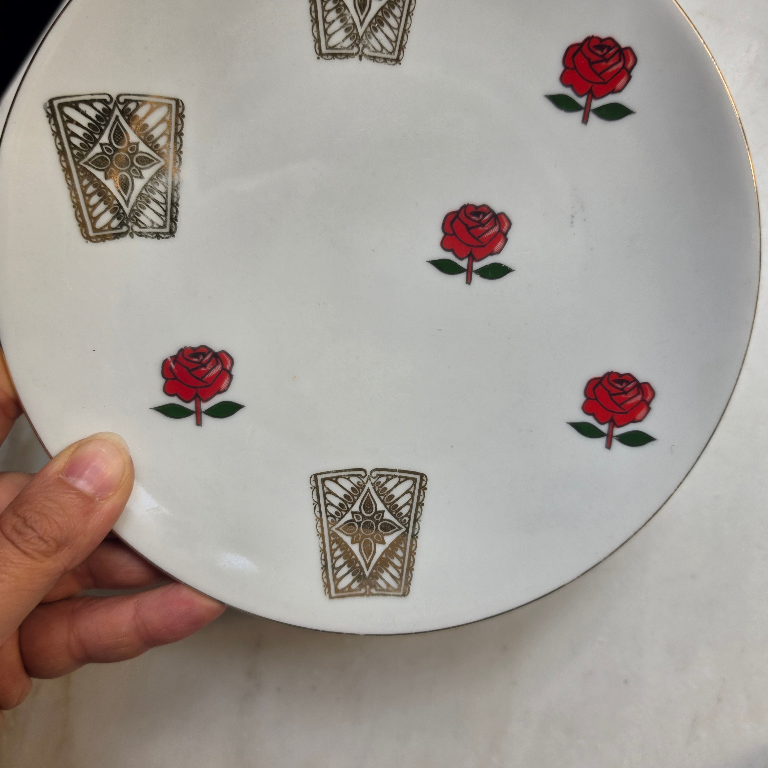 Vintage Mitterteich Bavaria Porzellanteller mit Rosen & Goldverzierung – Mid-Century