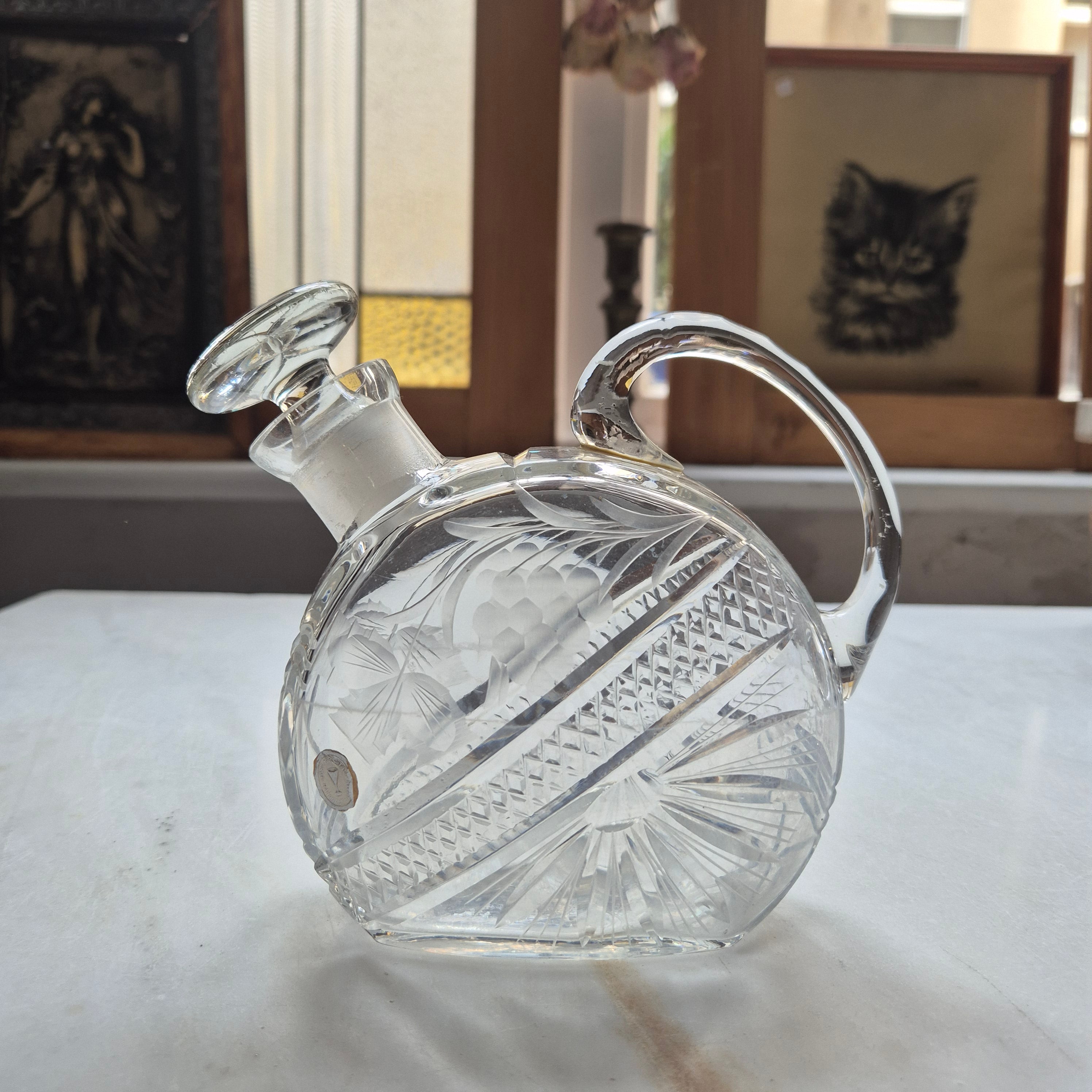 Vintage Glas Kristall Karaffe mit Traubenmotiv Traubenmotiv