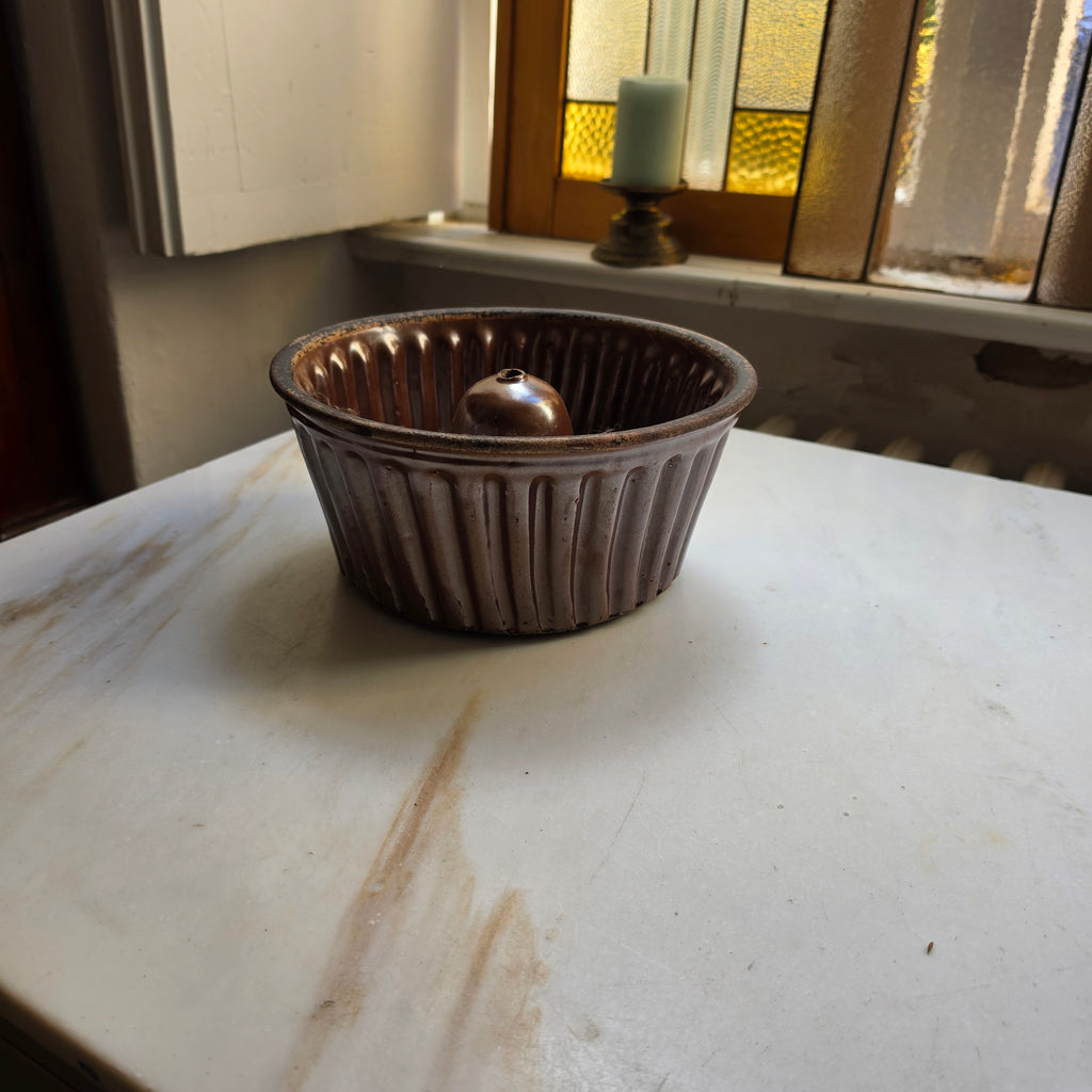 Antike Große Keramik Backform Kuchenform braun Kranz Gugelhupf