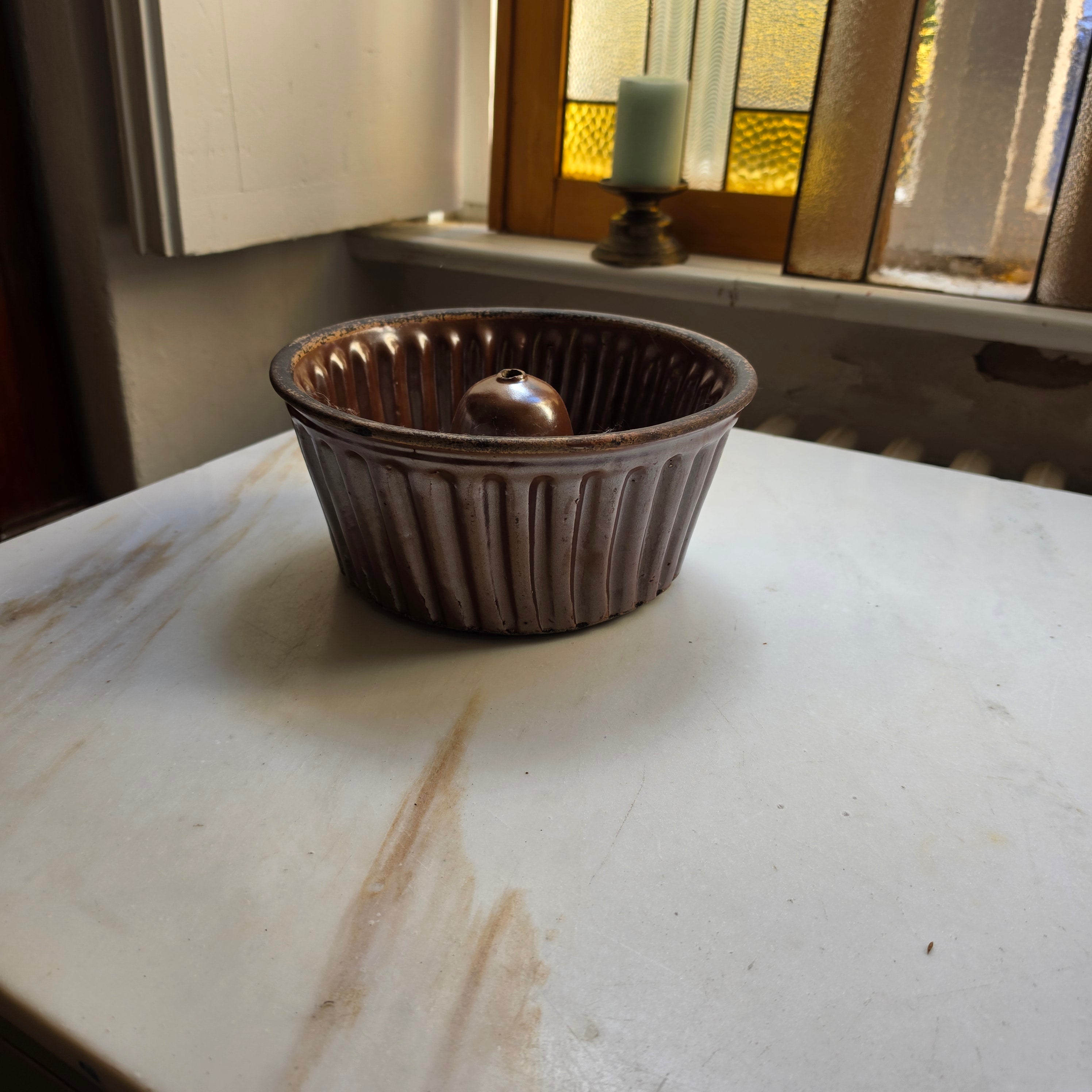 Antike Große Keramik Backform Kuchenform braun Kranz Gugelhupf