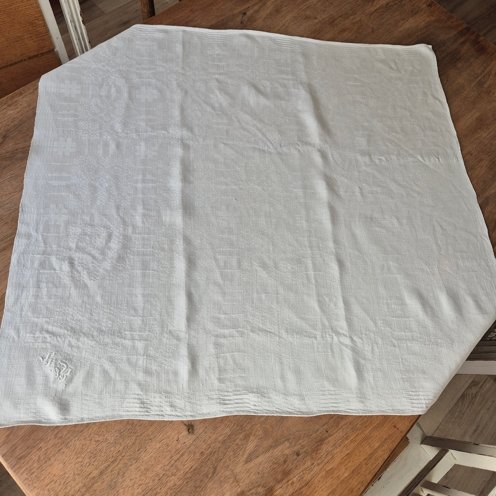 Antike Jugendstil Serviette Leinen Baumwolle Monogramm weiß 74x 79cm Monogram H.B.