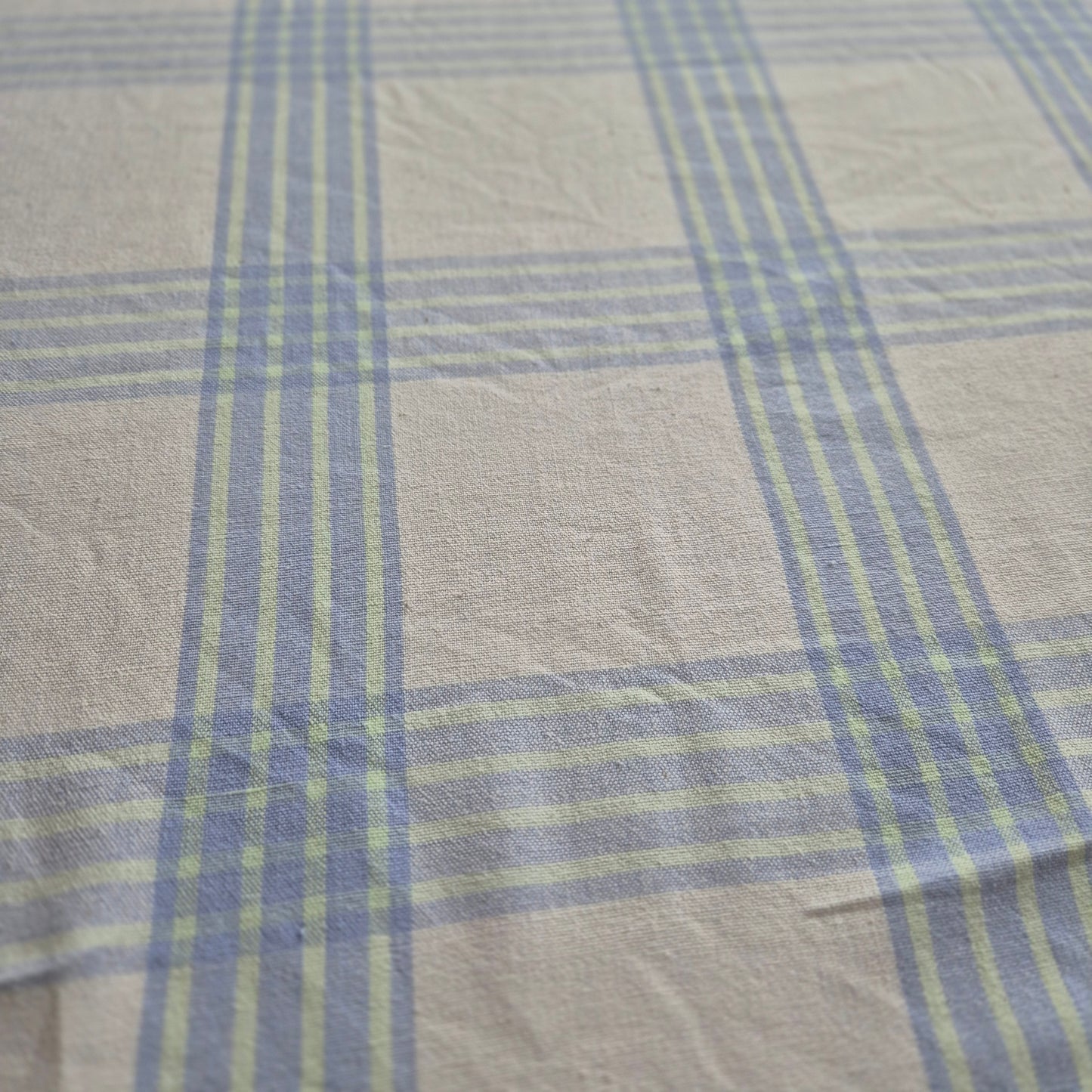 Vintage Karo Tischdecke grün blau Baumwolle 165x165cm