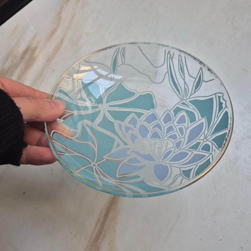 Art Deco Stil Lotus Blume Schale Ringschale Schmuckschale Vintage rund Glas