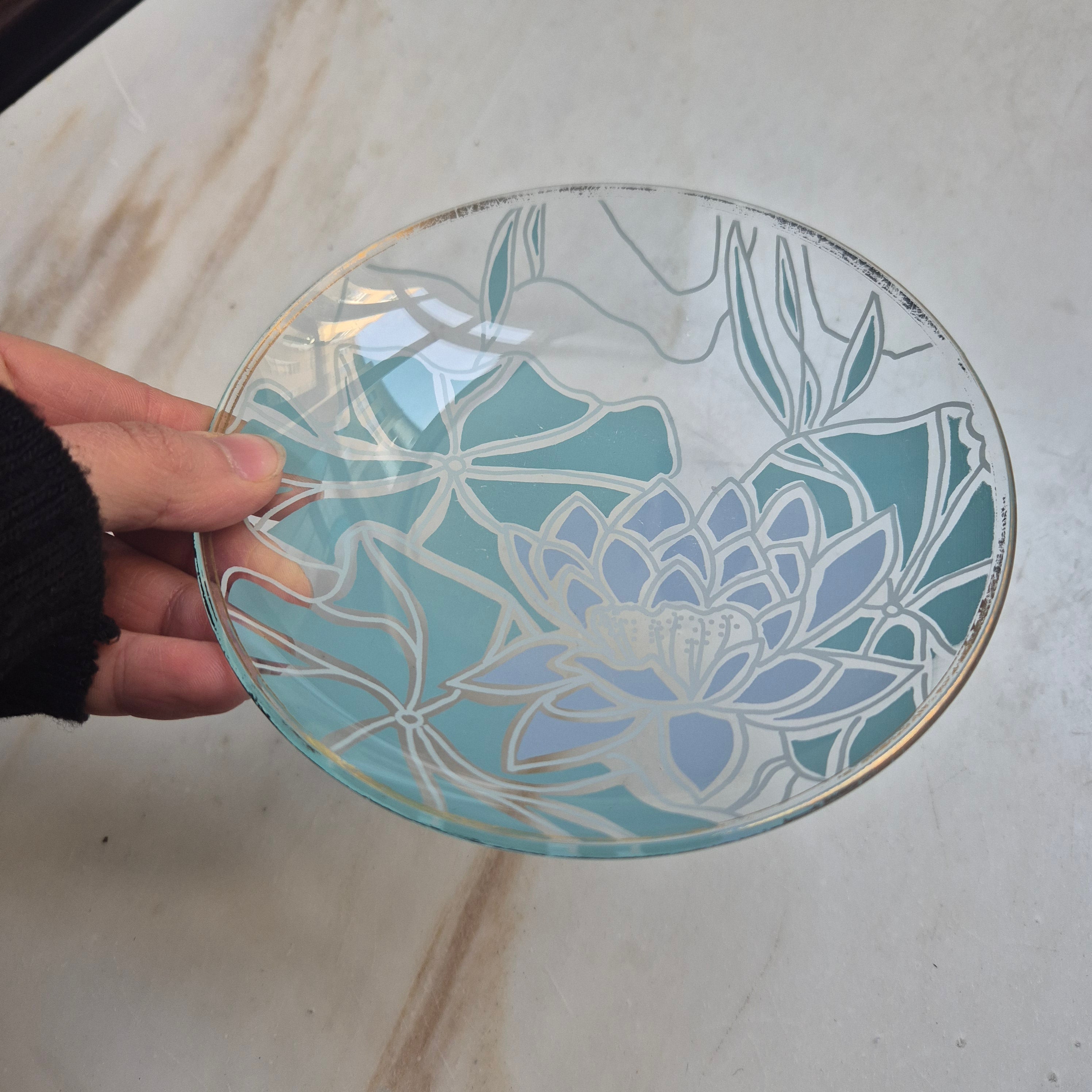 Art Deco Stil Lotus Blume Schale Ringschale Schmuckschale Vintage rund Glas