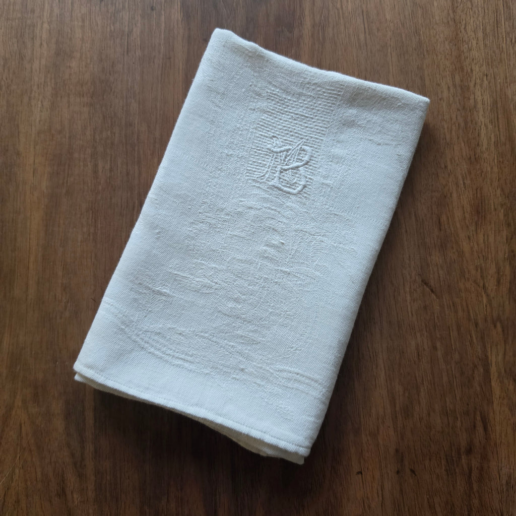 Antikes Aussteuer-Geschirrtuch - Echtes Leinen mit Monogramm M.B. - 47x100cm
