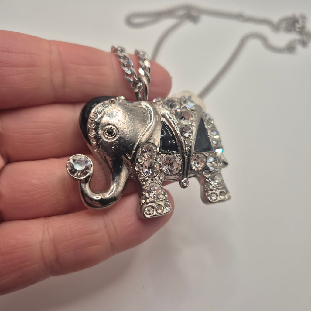 2-in-1 Elefant Brosche & Kette | Vintage | Strass & Emaille