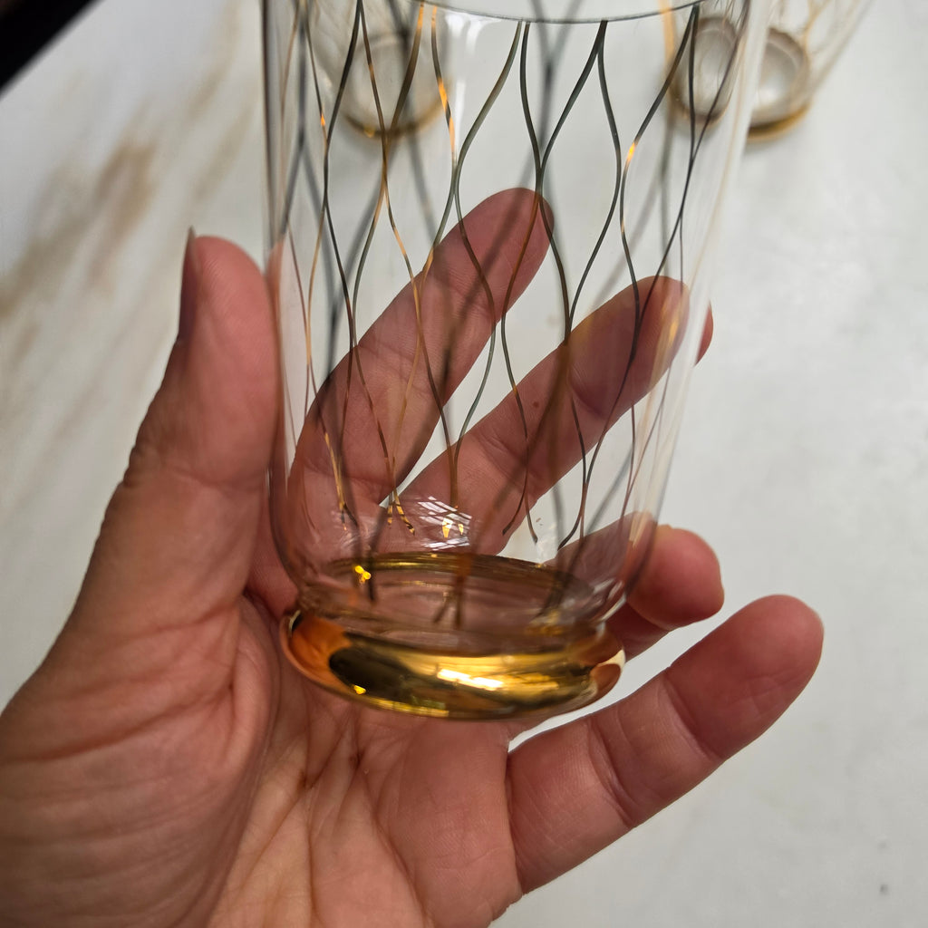 3x Vintage Mid-Century Wasser- & Longdrinkgläser mit Golddekor