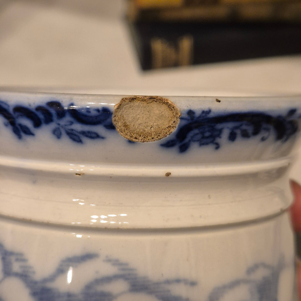 Antike H.H & Cie Delft Vorratsdose ohne Deckel blau weiß 120Jahre alt Kochlöffelhalter Aufschrift "Sago."