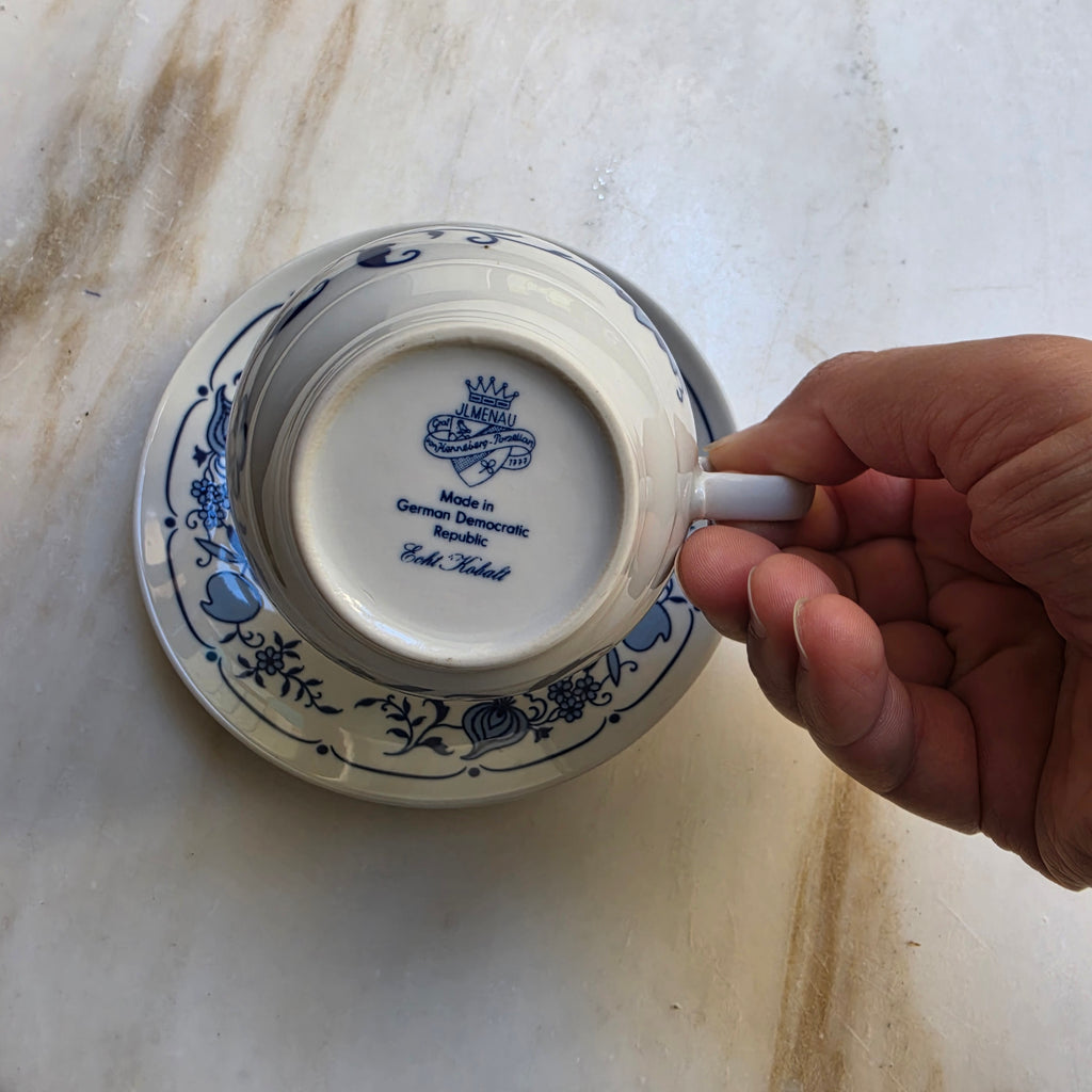 Jlmenau Graf von Henneberg Kaffee Tee Tasse Untertasse Set Zwiebelmuster Echt Kobalt