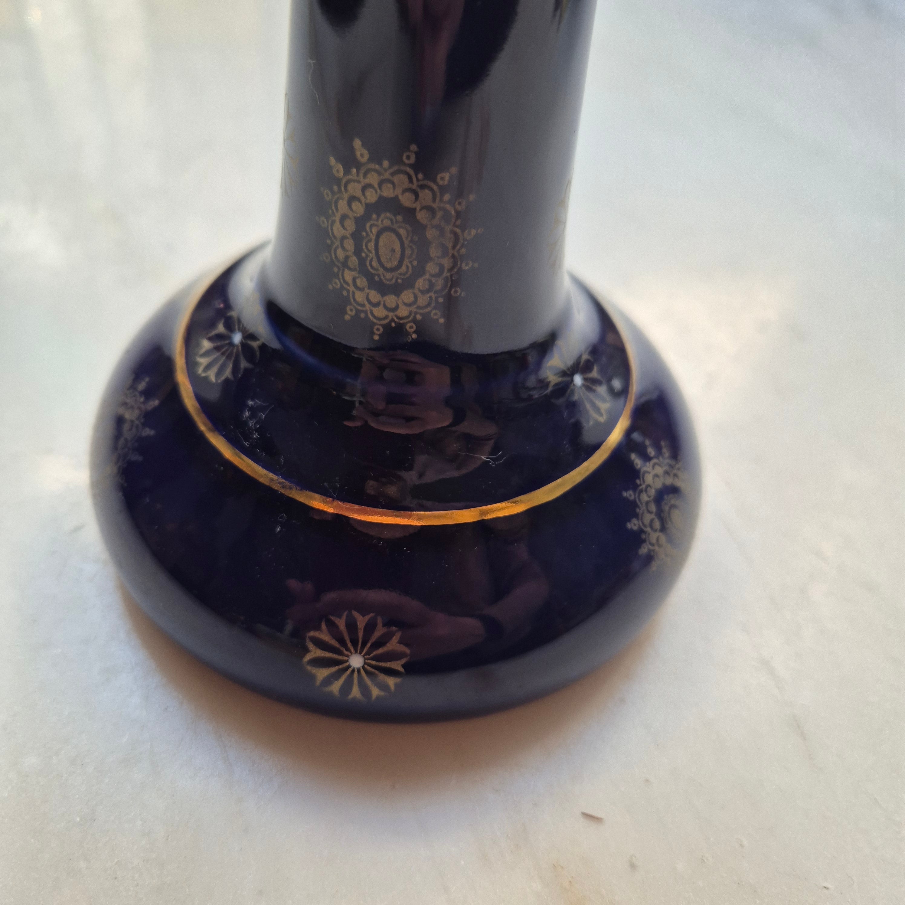 Antiker Kerzenhalter Porzellan Kobalt blau gold