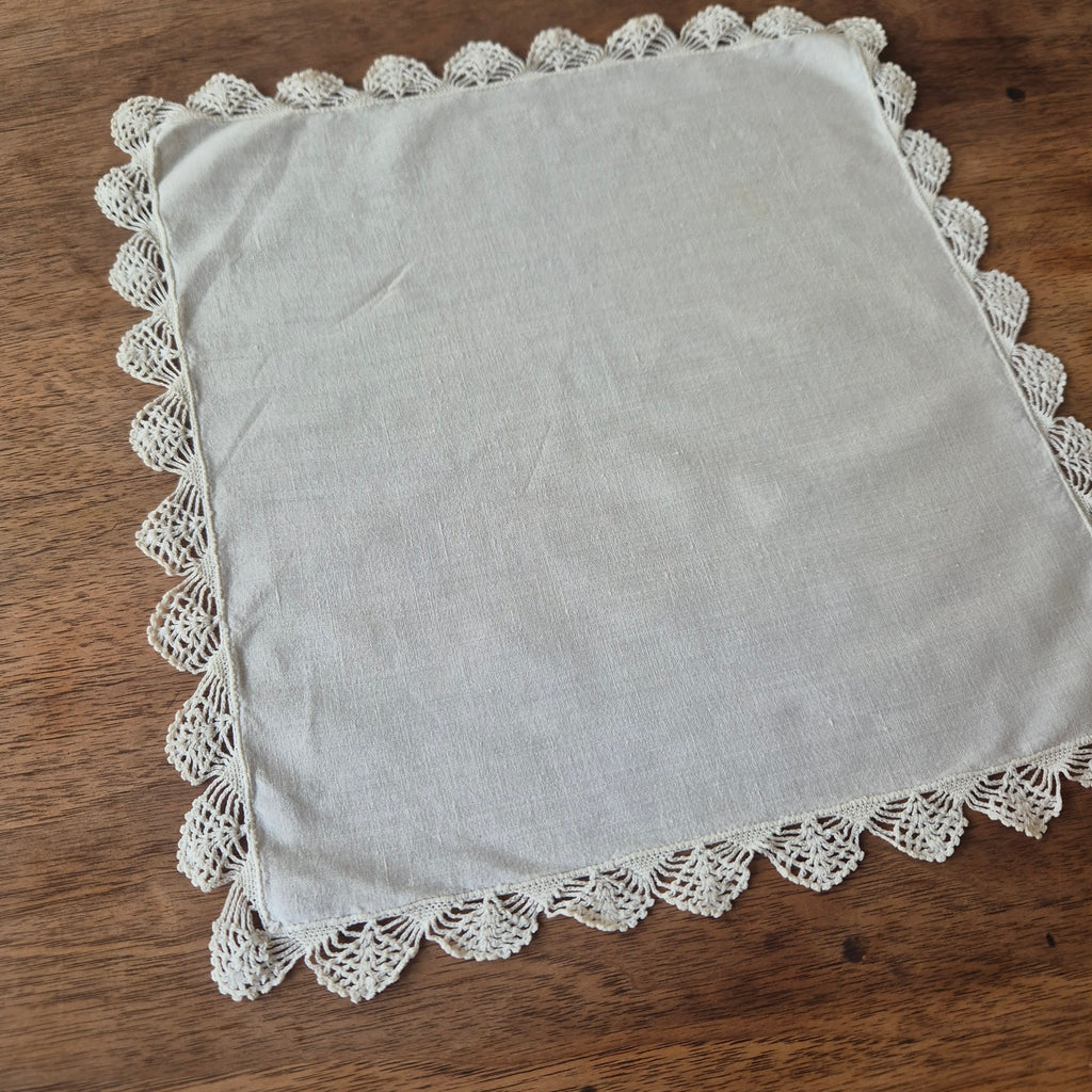 Vintage Serviette Stoff Einstecktuch 29x29cm Baumwolle leichter gelber Fleck