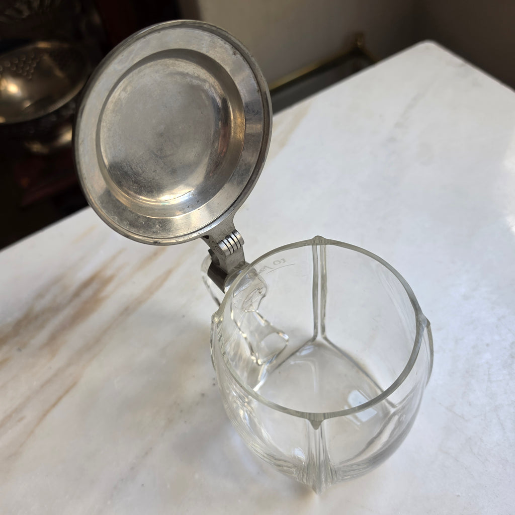 Antiker Glasbierkrug mit Zinndeckel – Historische „R. Schwamm“ Gravur