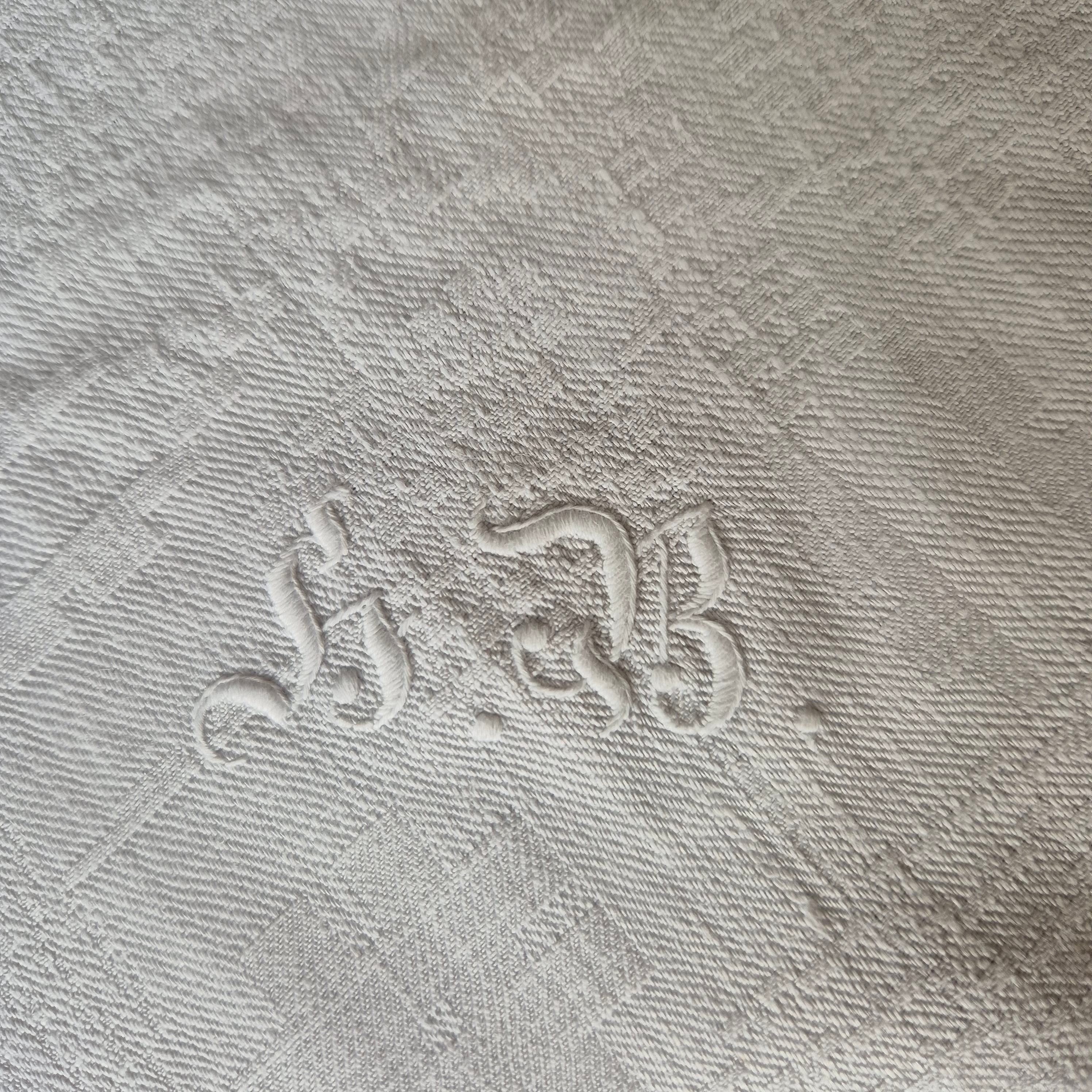 Antike Jugendstil Serviette Leinen Baumwolle Monogramm weiß 74x 79cm Monogram H.B.